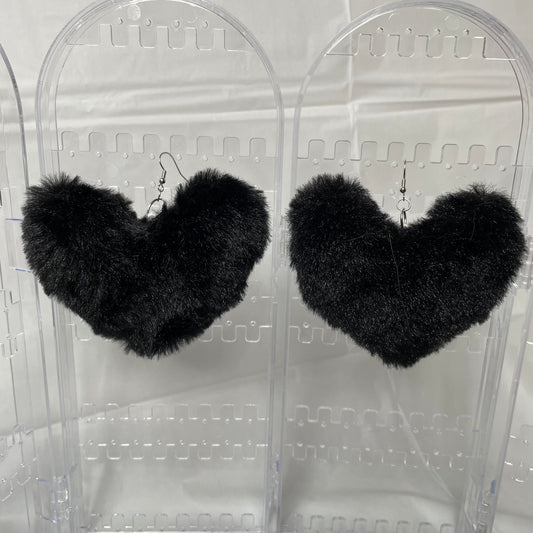 Giant Fluffy Black Heart Dangles